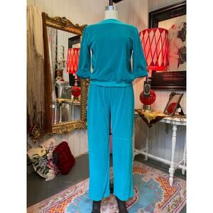 vintage 1980s velour pantsuit 2 piece set 80s fashion tracksuit s/m sweat pants